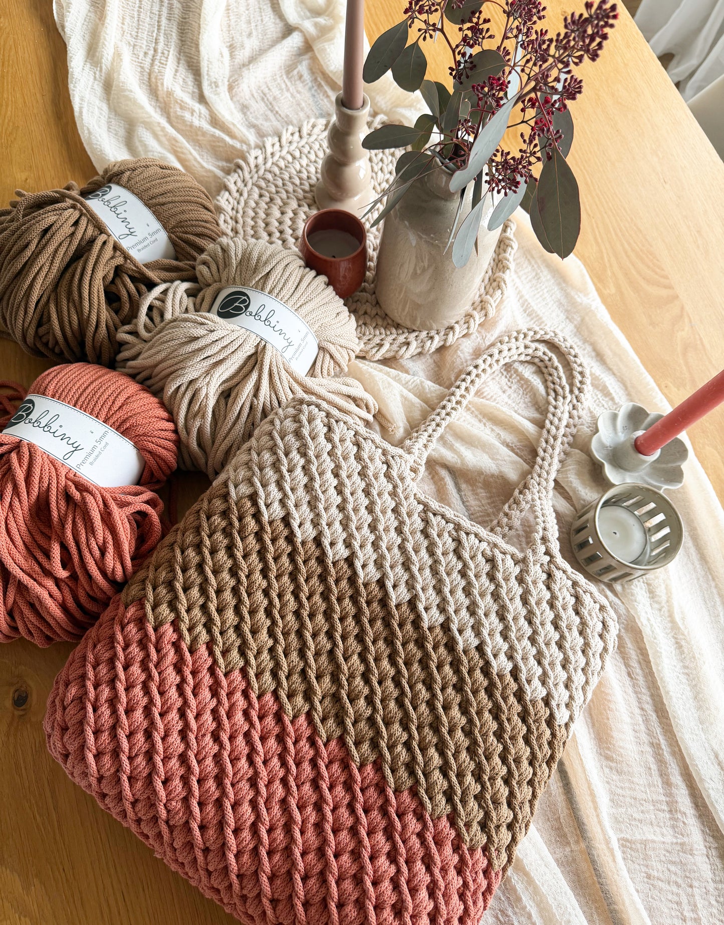 Häkeltasche "dreifarbig" Shopper