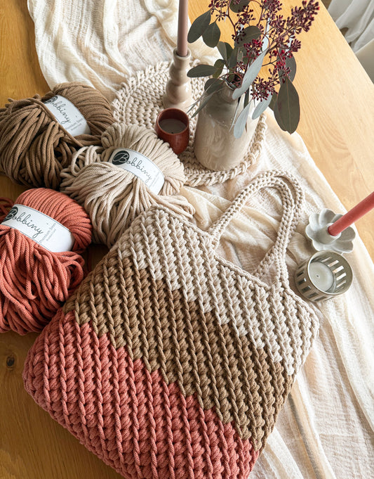 Häkeltasche "dreifarbig" Shopper