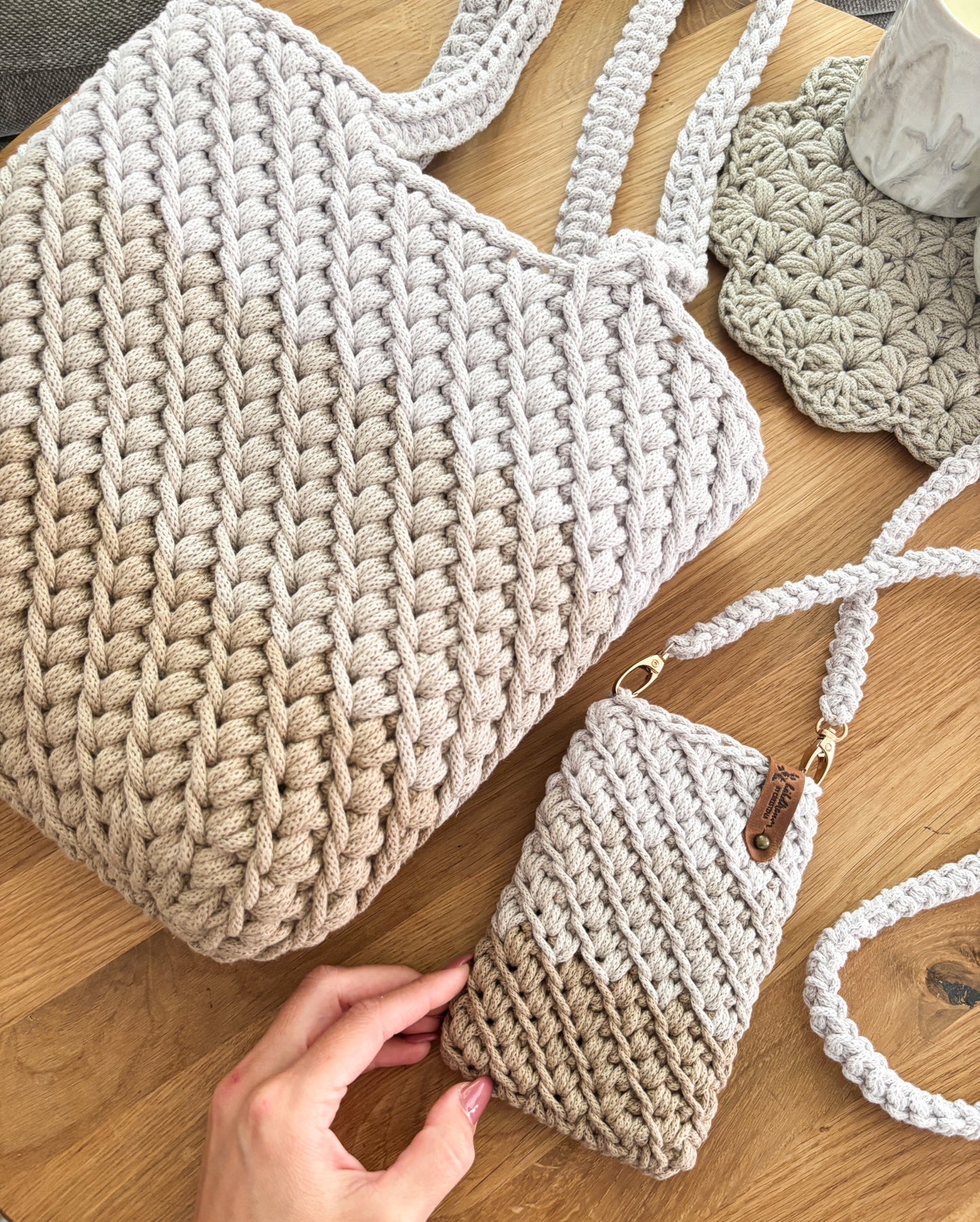 Häkeltasche "dreifarbig" Shopper