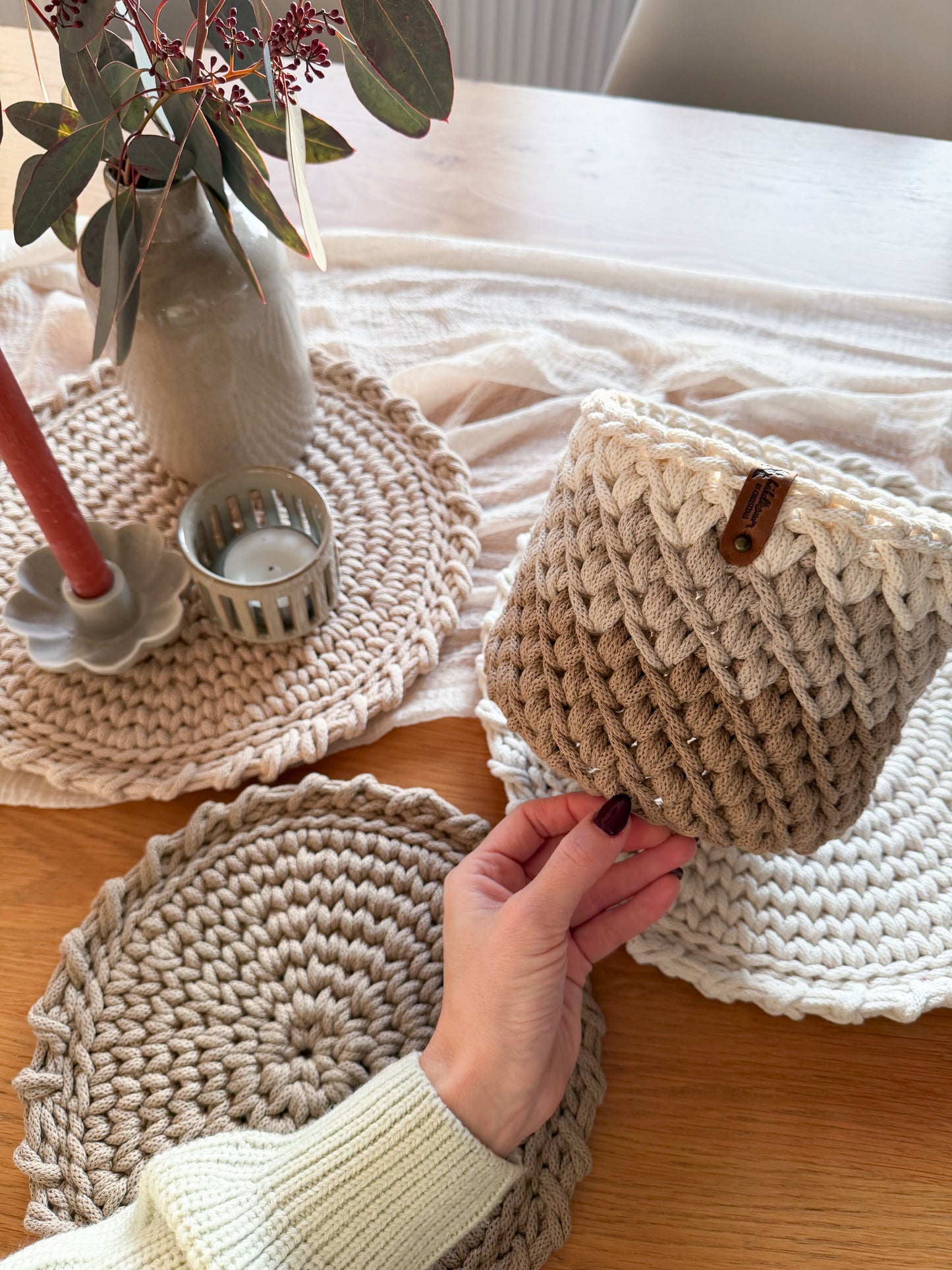 Häkelkorb „Dreifarbig “ Korb Utensilo Aufbewahrung Geschenkideen