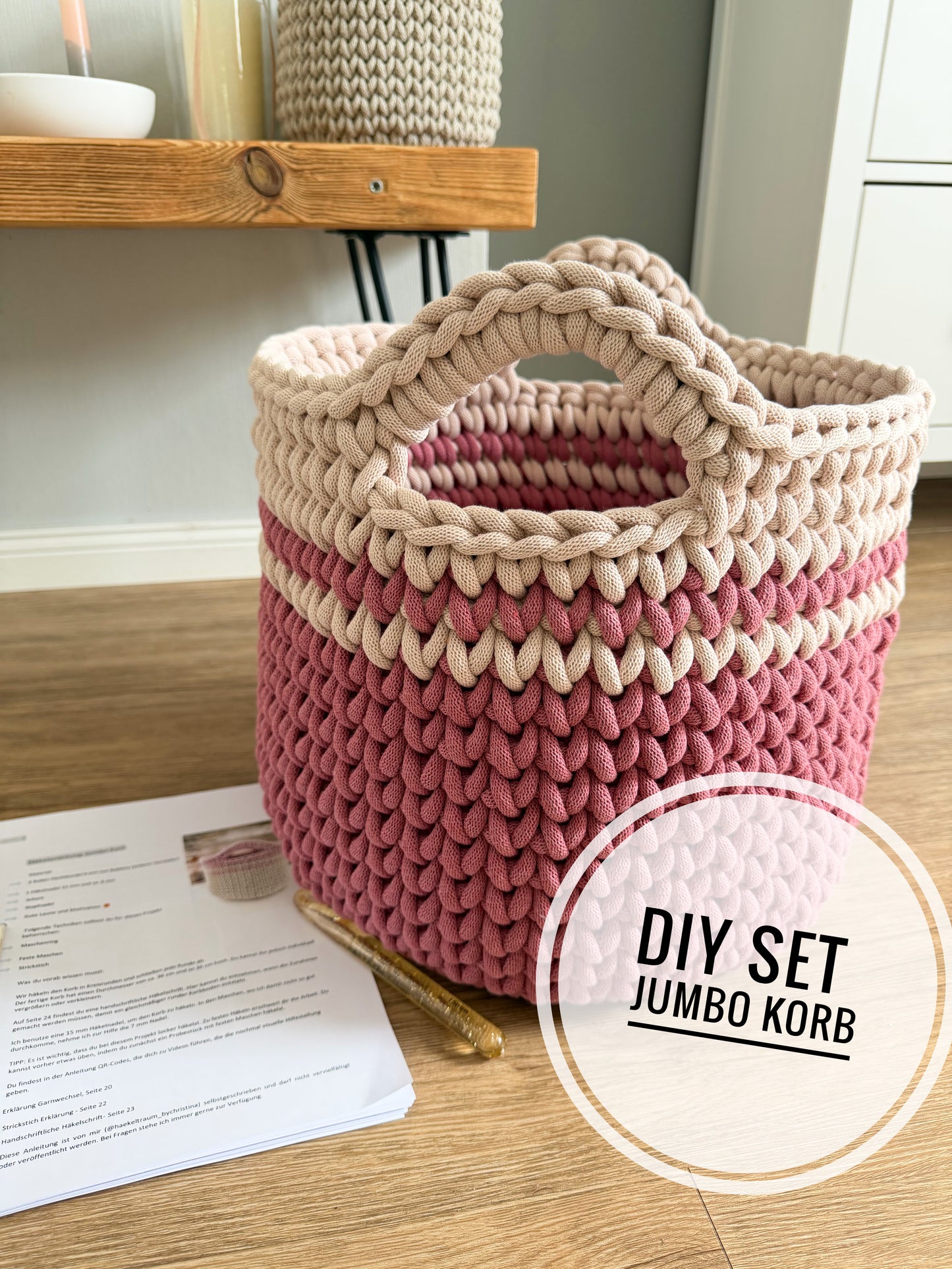 DIY Set Jumbokorb häkeln 36x36 cm | Häkelset großer Aufbewahrungskorb mit Anleitung & Garn | Korb DIY Kit Deutsch