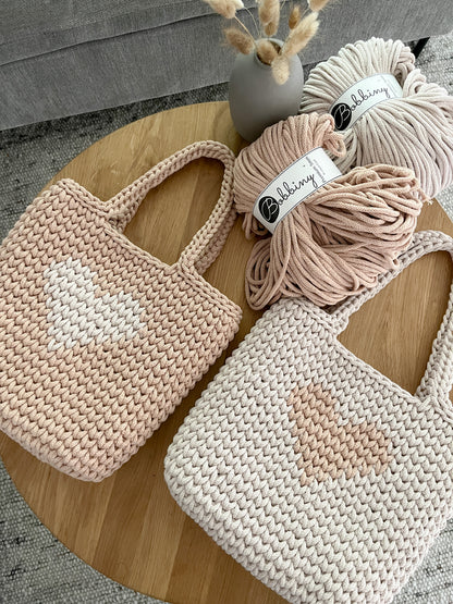 Häkeltasche "Herz" Shopper, Umhängetasche, Strandtasche,