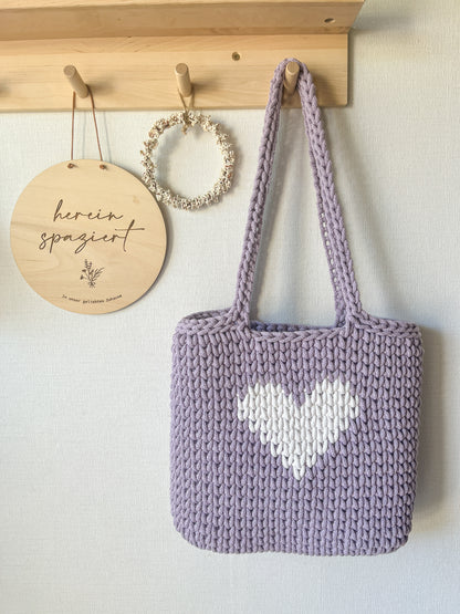 Häkeltasche "Herz" Shopper, Umhängetasche, Strandtasche,