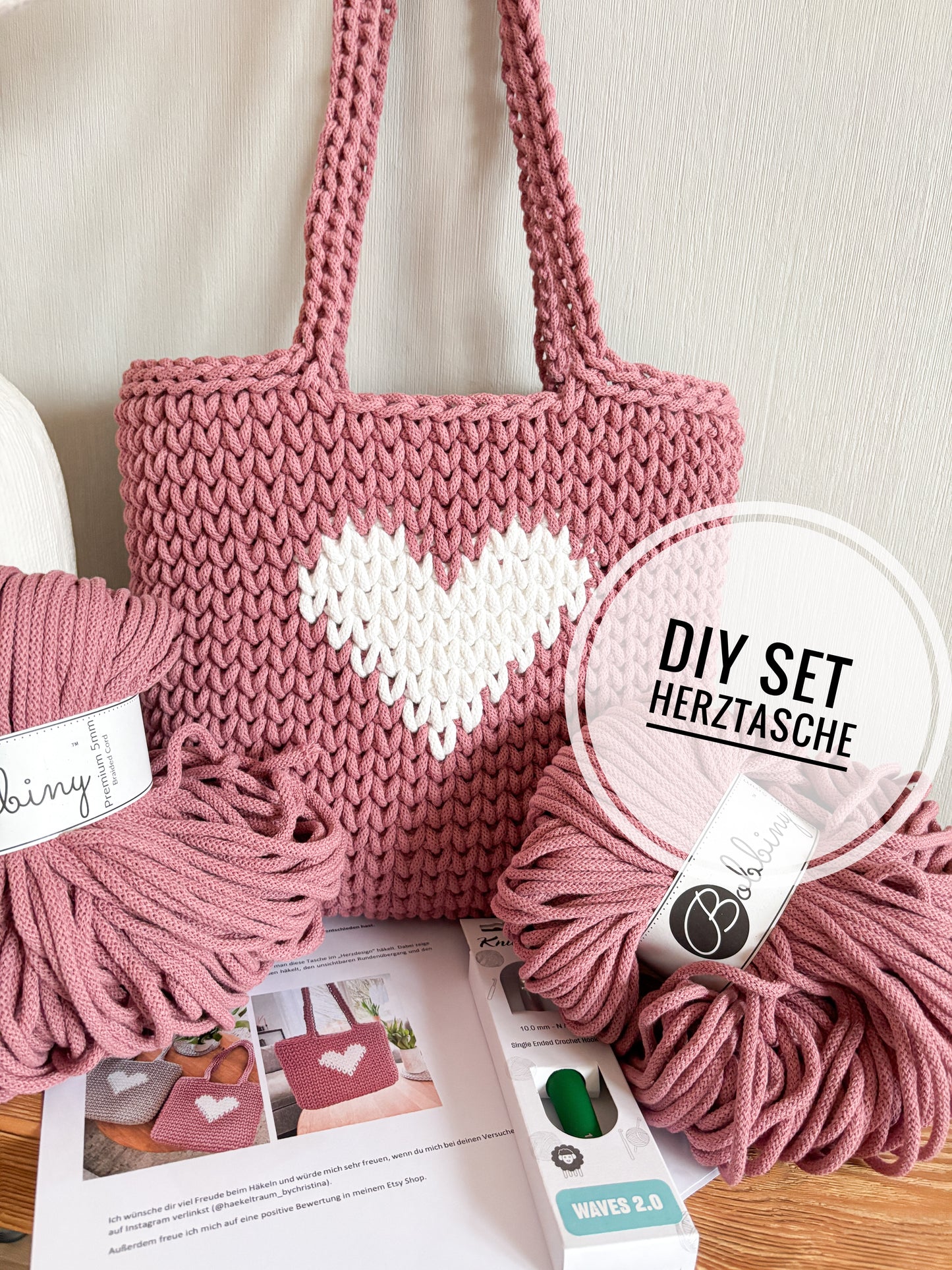 DIY Set+DEUTSCHE Anleitung für eine Tasche "Herz" - Design von Haekeltraum_byChristina