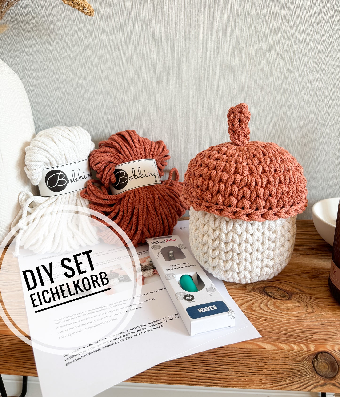 DIY Set+DEUTSCHE Videoanleitung für ein Eichelkorb - Design von Haekeltraum_byChristina