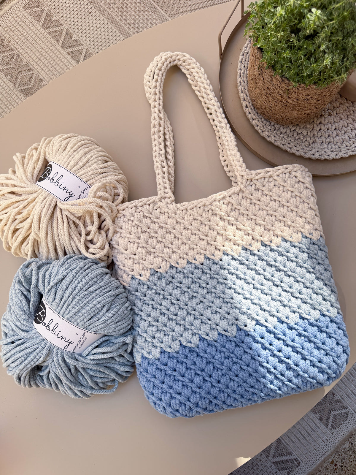 Häkeltasche "dreifarbig" Shopper
