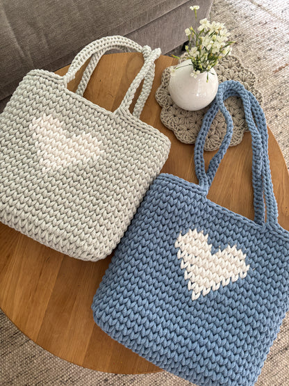 Häkeltasche "Herz" Shopper, Umhängetasche, Strandtasche,
