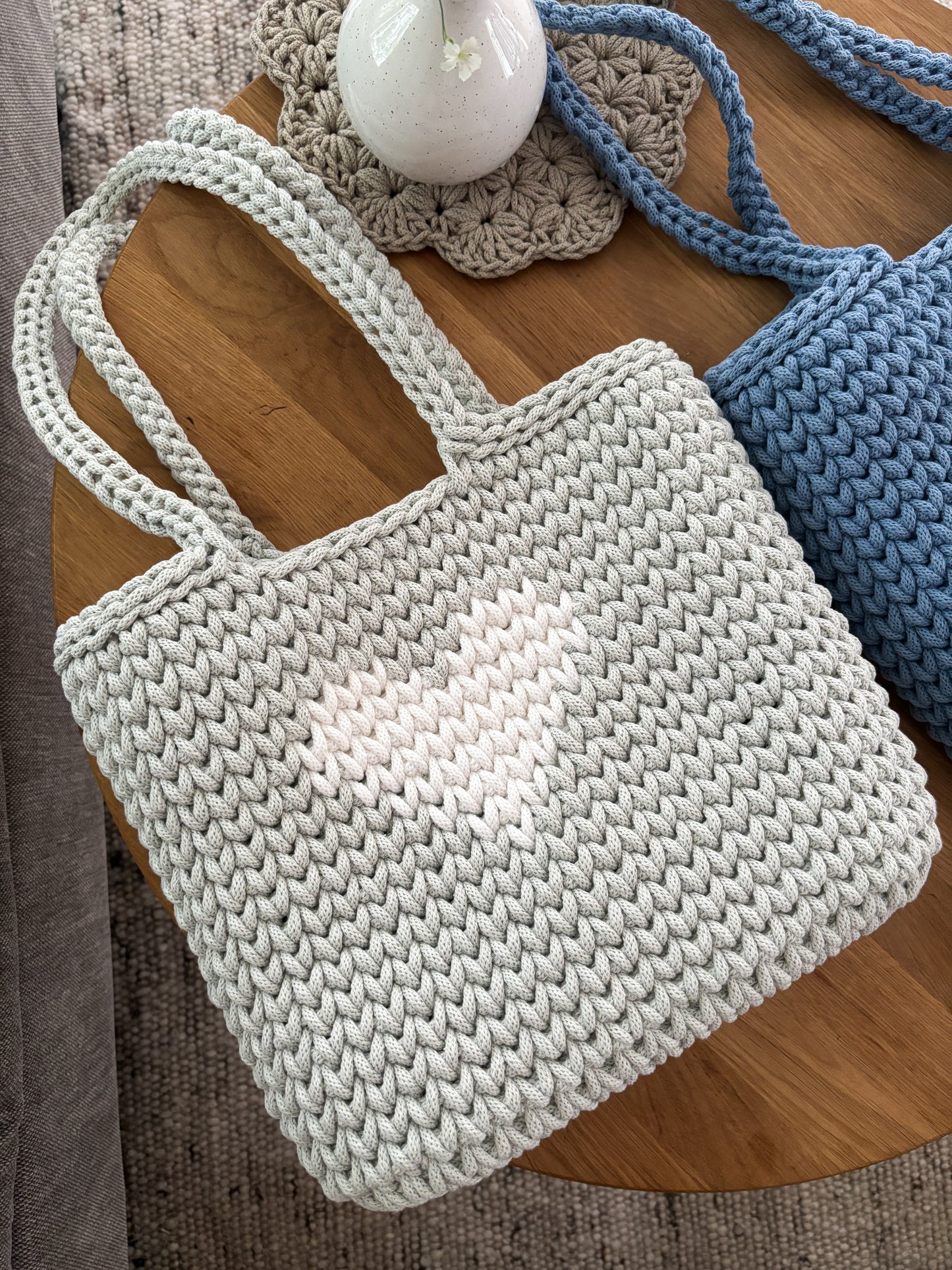 Häkeltasche "Herz" Shopper, Umhängetasche, Strandtasche,