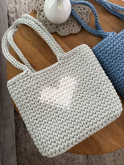 Häkeltasche "Herz" Shopper, Umhängetasche, Strandtasche,