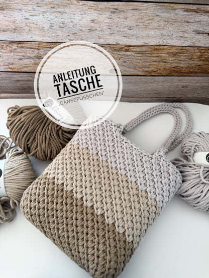 PDF DEUTSCHE Anleitung für eine gehäkelte Tasche "Gänsefüßchen", Shopper  - Design von Haekeltraum_byChristina